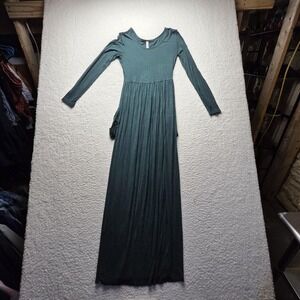 VIISHOW Dress Womens XS Green Jersey Maxi Long‎ Sleeve Scoop Neck Pockets Casual